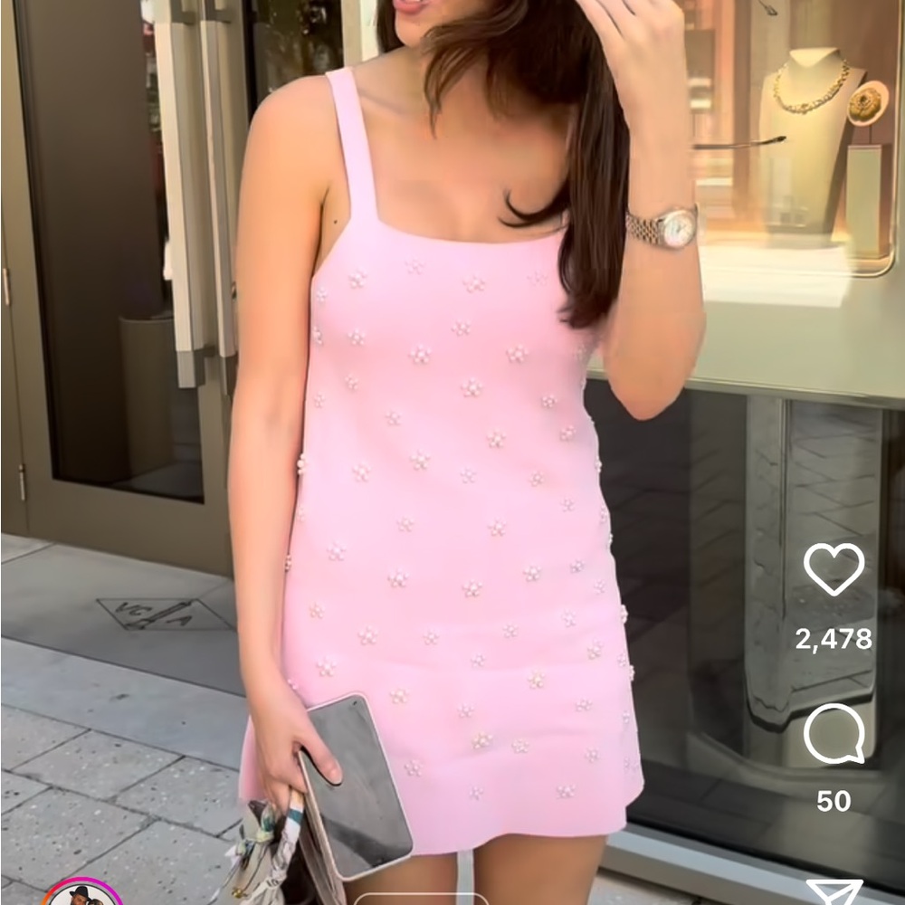 Zara PEARL TRIM KNIT MINI DRESS